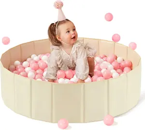 Baby Ball Pit Foldable 31.5 Inch Round Ball Pool for Toddlers Light Beige Playpen Idea Gift for Easter Birthday & Every Moment Gifts Balls NOT Included