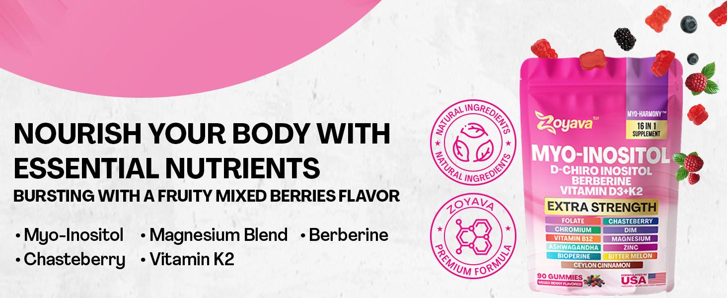 Soothe & Smooth Bundle (Gummies) - Zoyava Cortisol and Myo-Inositol All-in-One Dietary Supplement for Fitness & Healthcare - Mixed Berry Flavored - MADE IN USA