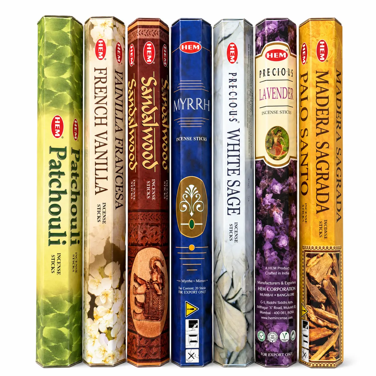 HEM Incense Sticks Variety Pack, 7 Boxes, 140 Sticks Total, Assorted Aromatherapy Incense for Meditation, Yoga, Prayer, Relaxation, Cleansing, Spiritual Rituals & Home Fragrance