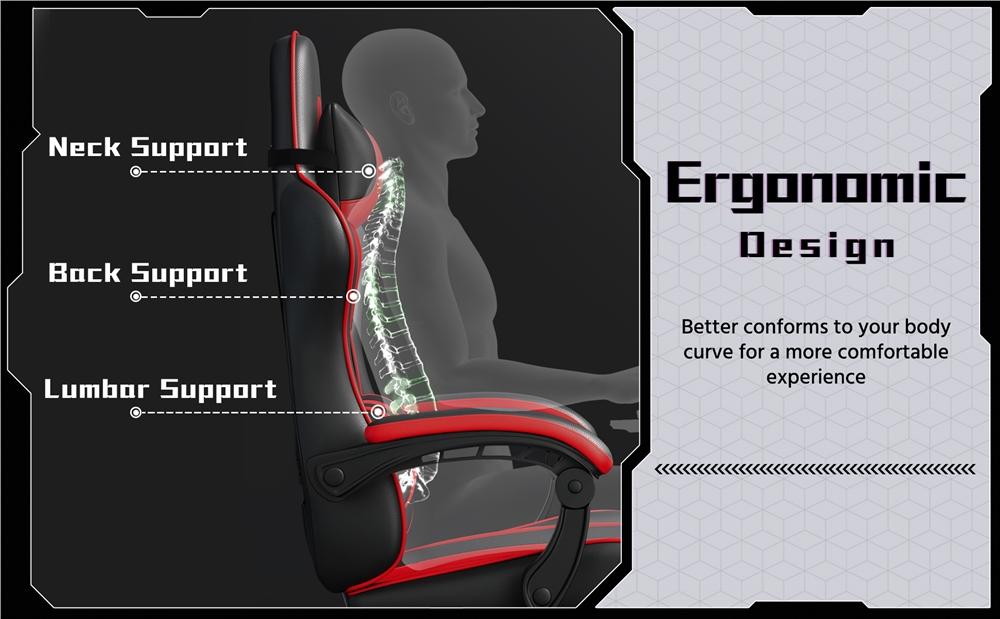 Costoffs Massage Function Gaming Chair  Ergonomic PU Leather Office Chair 90-135° Recline Swivel Height Adjustable with Headrest & Storage Pocket 300lbs Capacity