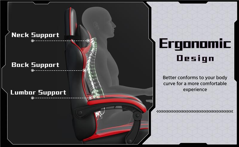 Costoffs Massage Function Gaming Chair  Ergonomic PU Leather Office Chair 90-135° Recline Swivel Height Adjustable with Headrest & Storage Pocket 300lbs Capacity