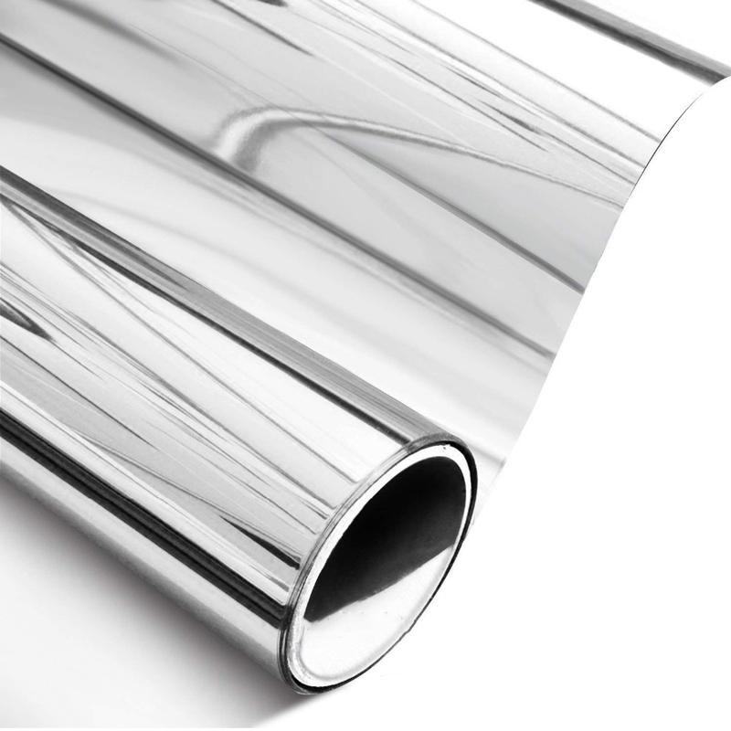 Silver Chrome Vinyl, 12" x 60'' Silver Permanent Vinyl Roll, Chrome Mirror Metallic Silver Adhesive Vinyl for Cricut, No Bubble Mirror, for Car Wrap,Stickers,Decal,Lettering