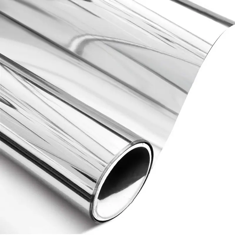 Silver Chrome Vinyl, 12" x 60'' Silver Permanent Vinyl Roll, Chrome Mirror Metallic Silver Adhesive Vinyl for Cricut, No Bubble Mirror, for Car Wrap,Stickers,Decal,Lettering