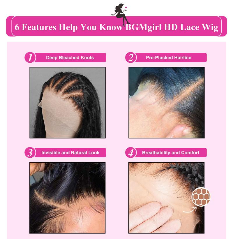 [Clearance Sale] BGMgirl Kinky Straight Pre Bleached Knots 13*4 HD Lace 250% Density Front Wig Pre Plucked Natural Hairline Human Hair Wigs Medium Size Cap TikTokShopBlackFriday