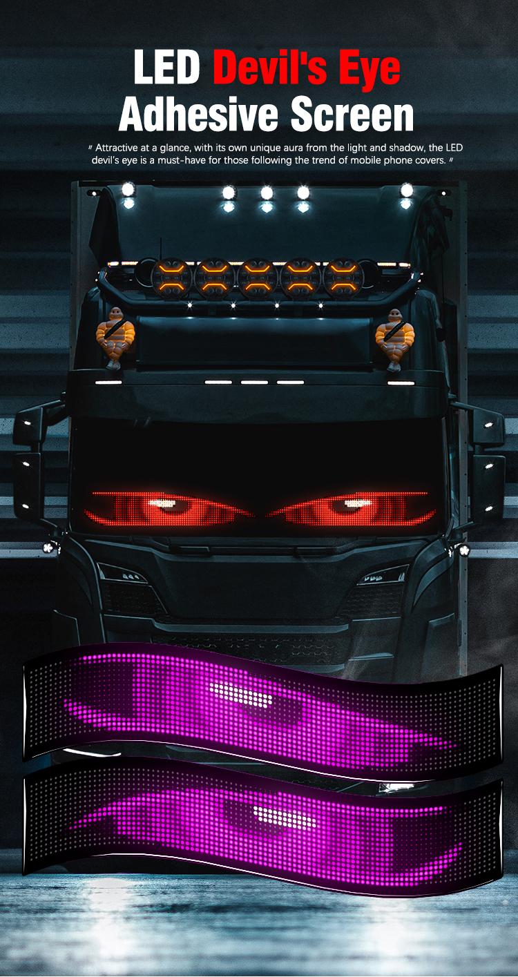 Devil Eyes Light for Windshield 2PCS 3 Models Dual Screen Sync LED Eyes with APP Control Custom Text Animations Graphics for Heavy Trucks Cars SUVs RVs 35.4*7.6 Inch 23*5 Inch