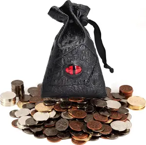 DND Metal Coins Set of 60 with Leather Pouch - Gaming Tokens, Pirate Treasure, Accessories & Props for Board Games, Dungeons and Dragons, Tabletop RPGs and LARP