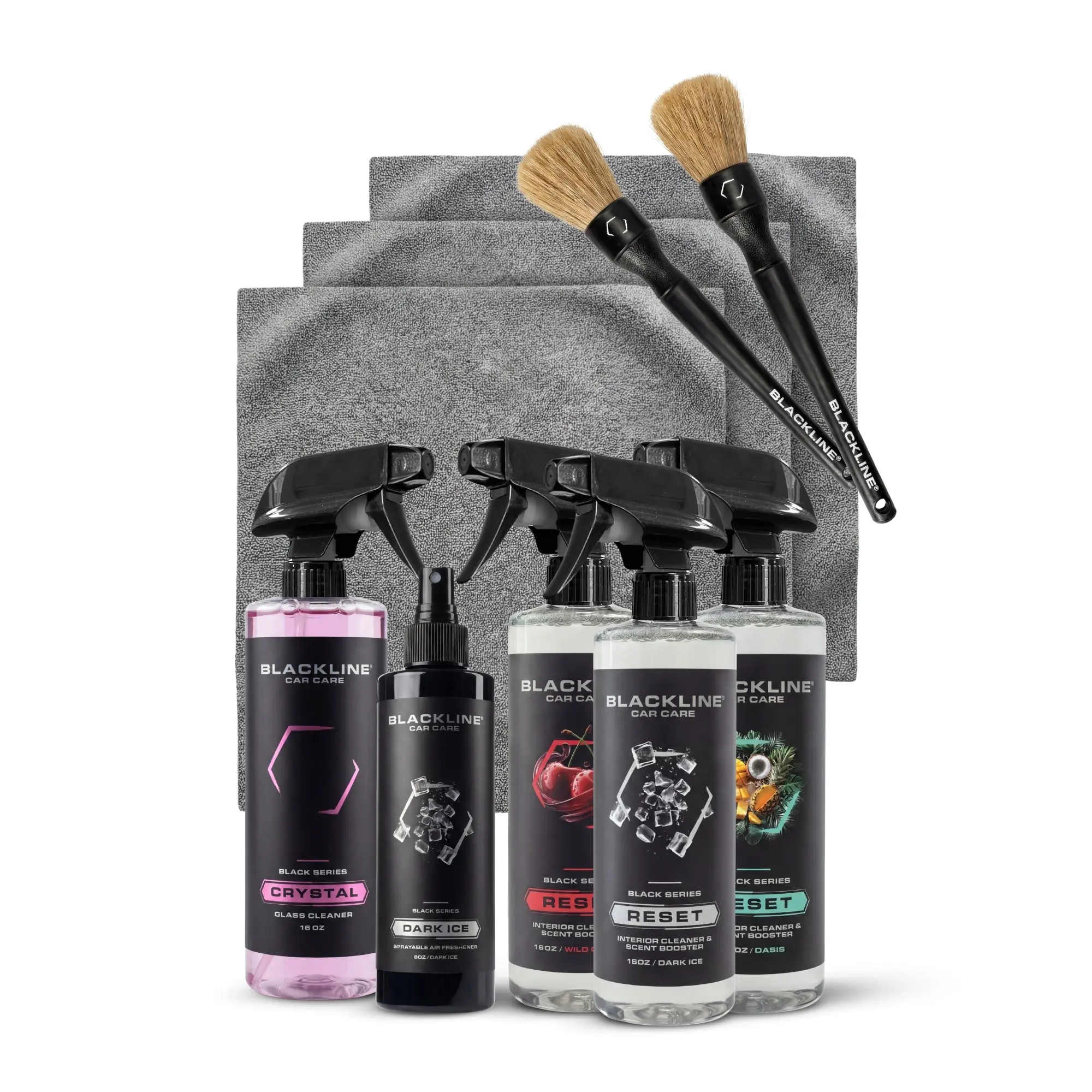BLACKLINE Ultimate Reset Interior Car Cleaning Kit – Complete Interior Detailing Products with Reset Spray, Glass Cleaner, Brushes, Microfibers, Air Freshener, Quick Reset Kit Interior Restorer Kit Interior Car Detailing Kit