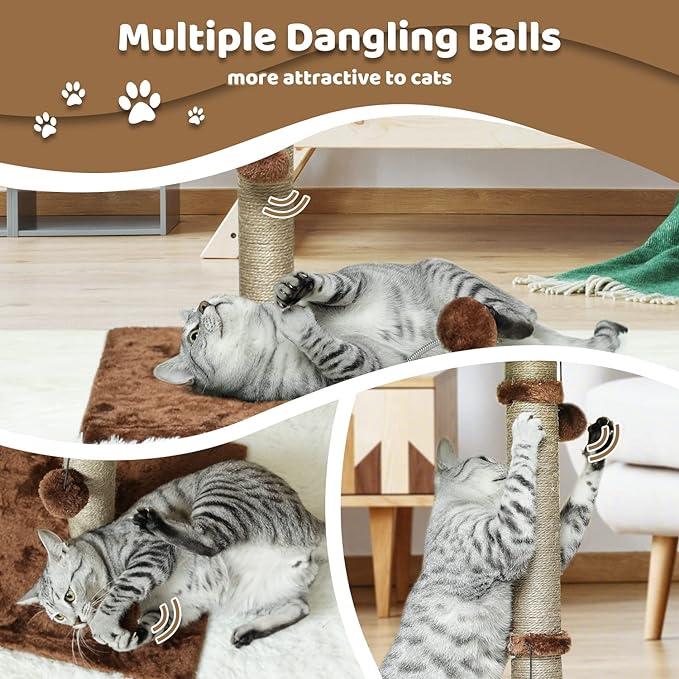 POMESEA Cat Scratching Post, 34'' Tall Scratchers Post for Indoor Cats, Cute Cat Tree Climbing Post for Large Cats and Kittens, Palm Tree