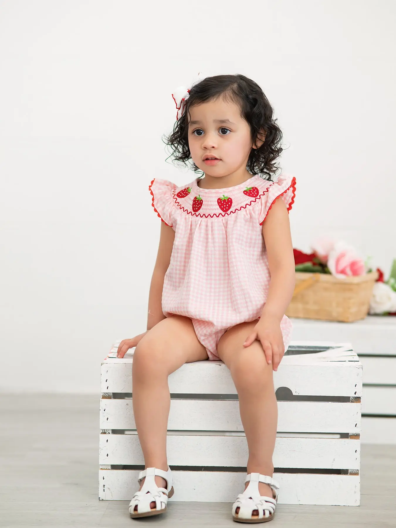 Baby Girls Strawberry Plaid Smocked Romper Baby Clothing