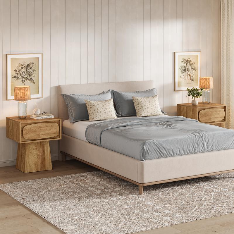 LITTLE TREE Nightstand Bed Side Table with Drawer Storage, Night Stand for Bedroom, Hallway, Mid Century Modern Nightstands, 21.6" Small Dresser with Natural Wood Grain Print, Bedside Furniture Table