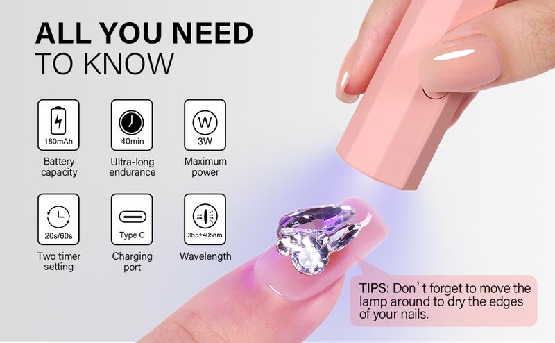 AILLSA Handheld UV Light for Gel Nails, Flash Cure LED Nail Lamp, Mini Portable Cordless for Fast Drying Home Salon for Fast Nail Extension,Rhinestone Glue Decoration,Gel Nail Strips at Home,Travel