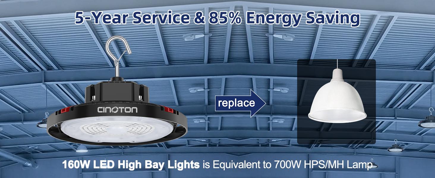 CuLiDing UFO LED High Bay Light, 24000LM Super Bright Shop Lights, 700W MH/HPS Equivalent, 5000K Daylight, US Plug with 6ft Cord, IP65 Waterproof Commercial Warehouse Lighting for Factory, Garage, Barn, Workshop