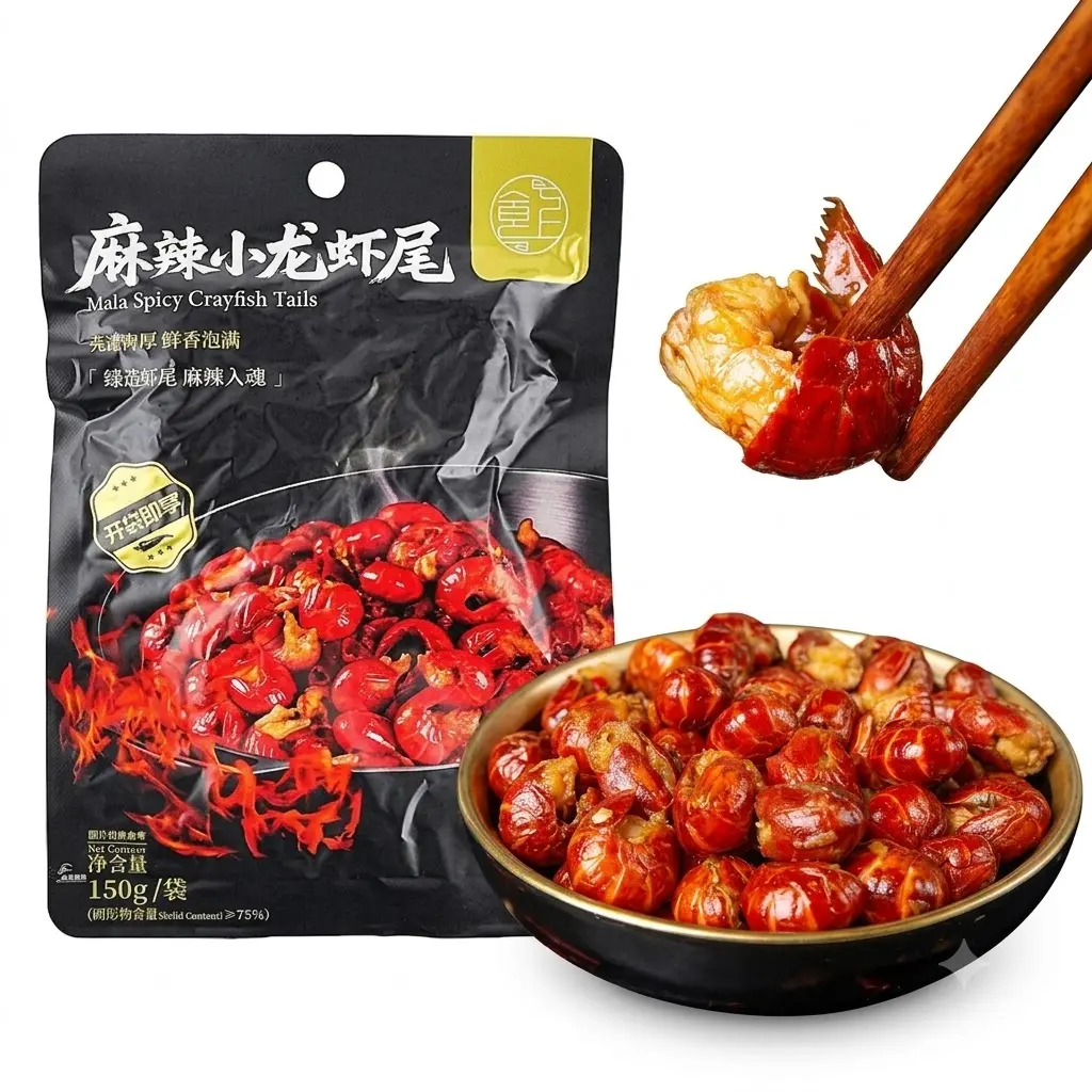 SHISHANG Spicy Crawfish Tails Ready to Eat, Mala Flavor Sichuan Crayfish Meat Chinese Snack, Instant Spicy Seafood Pack 5.29 oz