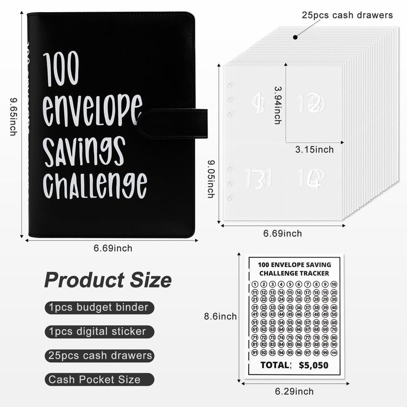 100 Envelopes Money Saving Challenge - A5 Money Saver Budget Binder Book with Cash Envelopes and Numbers, 100-Days of Easy and Funny Ways to Save $5,050 Cash Envelope Challenge Binder, Pink，Black