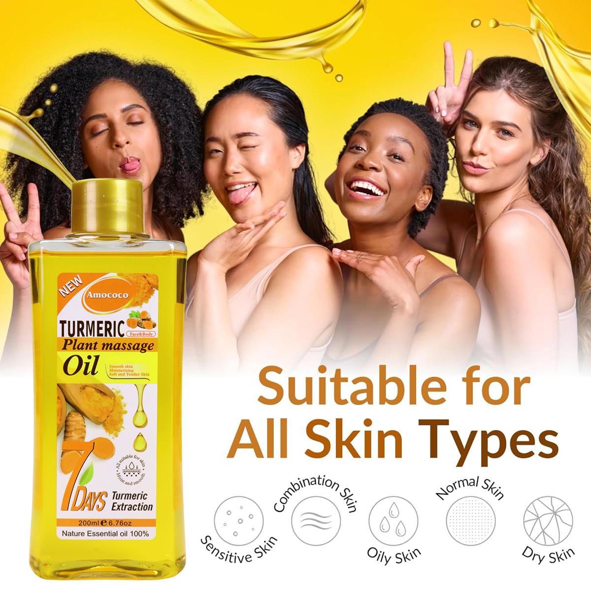 Turmeric massage oil, 16 ounces of pure natural turmeric honey body oil, hydrotherapy massage oil, can be used on the face, legs, hands, and back, suitable for all skin types, fragrant, suitable for both men and women