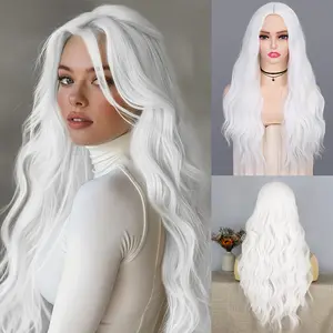Glueless Synthetic Wig Misty Silver White Breathable Body Wave Natural Looking For Clean Girl Party Wear Cosplay