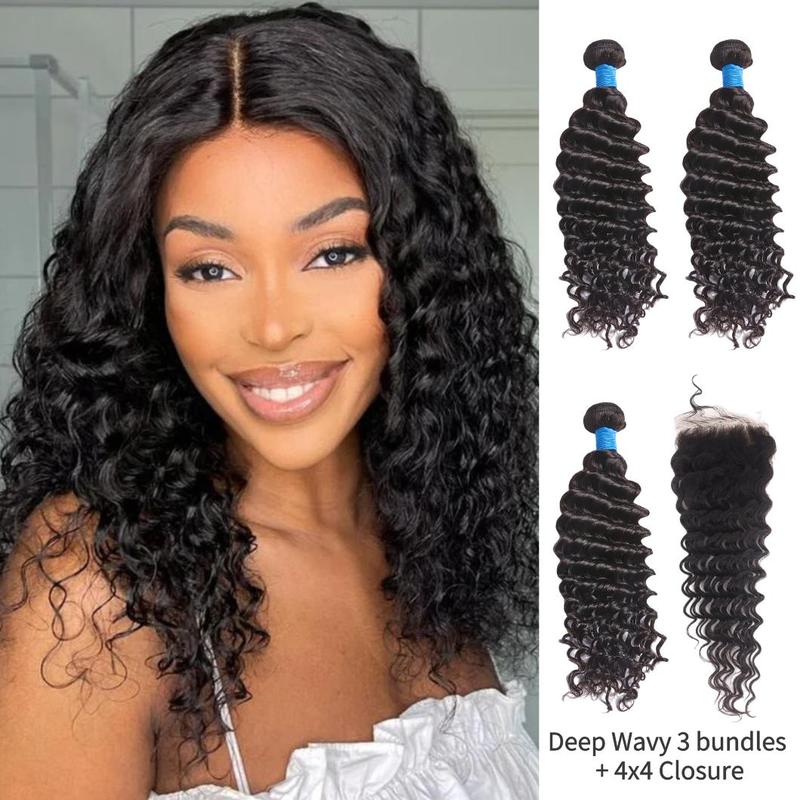 [Valentine's Day Special] Ashine 12-30 Inch Luxury Salon Quality Body Wave Deep Wavy Deep Curly Burmese Curly Virgin Brazilian Bundles One-directional Cuticles-sleek, Tangle-resistant, and Re-wearable 100% Human Hair Natural Black with Closure Curly