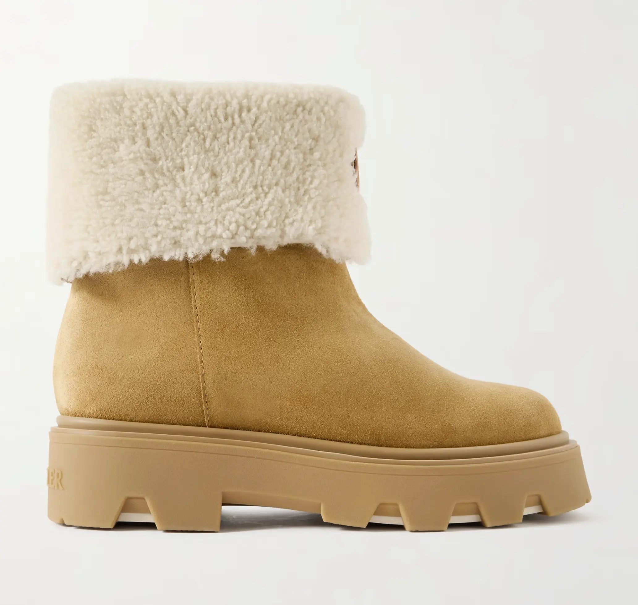 Moncler Women's Aurea Mid Ankle Suede Boots - Tan (MSRP: $1,010)
