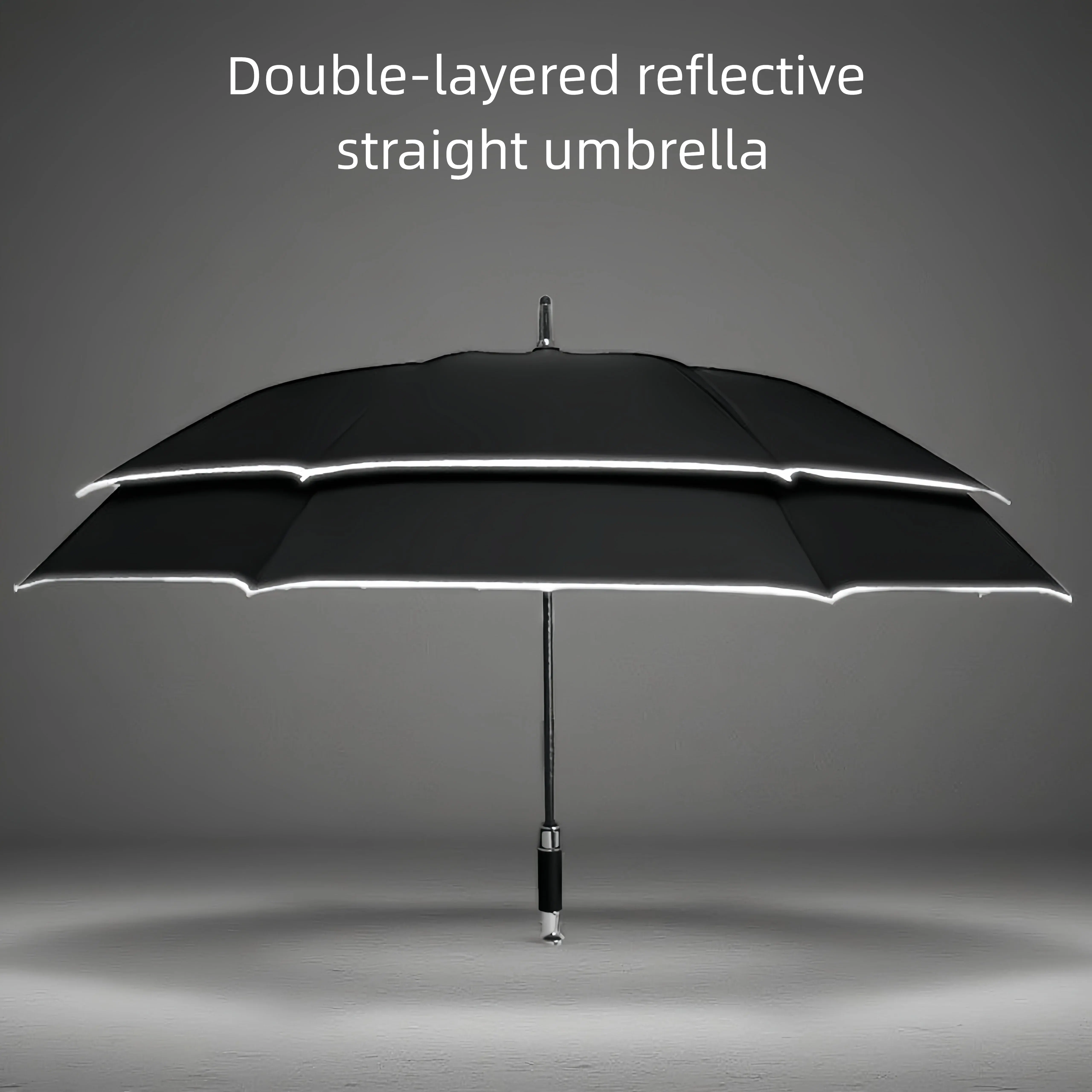 Long Handle Double-Layered Reflective Straight Cover Umbrella - 10-Rib Fiberglass, Automatic Folding Inverted, Windproof Stormproof Fold-Resistant, Lightweight Waterproof UV Sunshade Double Sided Umbrella for Daily Use, Outdoor Activities, Uv Umbrella