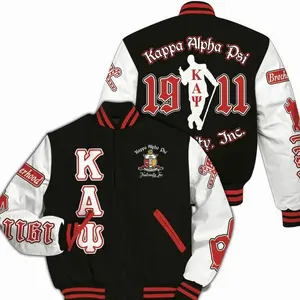 ΚΑΨ Varsity Jacket, Simple Black Sporty Style Kappa Yo Nupe 1911 Fraternity Jacket 367 EA5