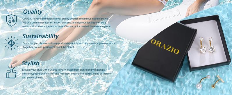 ORAZIO Gold Belly Button Ring Pack - 9Pcs Hypoallergenic Surgical Steel CZ Opal Pearl Clicker Floating Navel Piercing Jewelry for Women Comfortable 14G Bar Length ORAZIO Gold Belly Button Ring Pack - 9Pcs Hypoallergenic Surgical Steel CZ Opal Pearl Clicker Floating Navel Piercing Jewelry for Women Comfortable 14G Bar Length