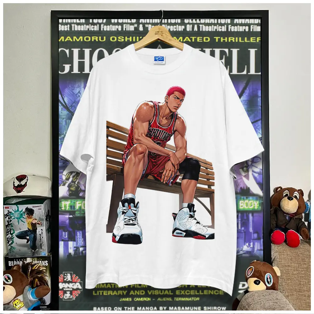 Slam Dunk Sakuragi Hanamichi Vintage Graphic Print Men's Round Neck Tee, Casual Short Sleeve T-shirt for Summer, Fashion Men's Top for Daily Wear Menswear Crewneck