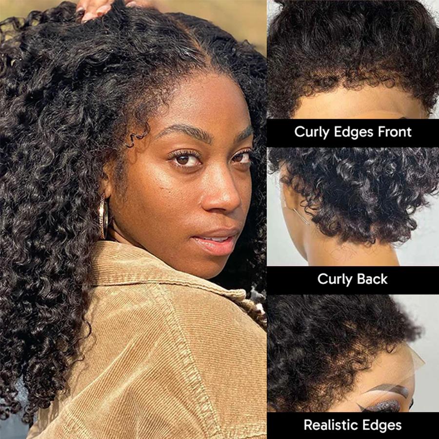 Pizazz Hair Hidden Strap 360 HD Full Lace Frontal Wig 4C Edge Curly Wigs Human Hair with Pre Bleached Knots Pre Cut Lace Wig
