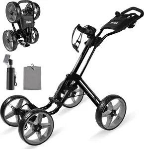 Tivor Lightweight Golf Push cart 4 Wheel Foldable Golf Trolley for Adults and Junior with Ergonomic Adjustable Handle, Scorecard Holder, Umbrella Mount, Foot Brake, All-Terrain Wheels