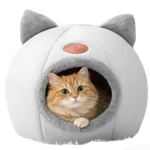Cat Cave Bed for Indoor Soft Premium Pet Beds No Deformation Anti Slip Bottom Pets Houses for Indoor Cats Room Tent, 2 in 1 Use Foldable or Open 6-11LB Light (Grey Medium Size) (12" x 12" x12)