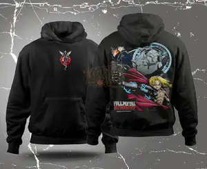 Kizuna wear Fullmetal Alchemist- Brotherhood Anime Edition Double Printed Oversize Lightweight T shirt Hoodie Sweashirt Tee TV Series Graphic Design Top Cotton Streetwear Movies  T-Shirt Clothes Menswear Womenswear vintage men's shirt
