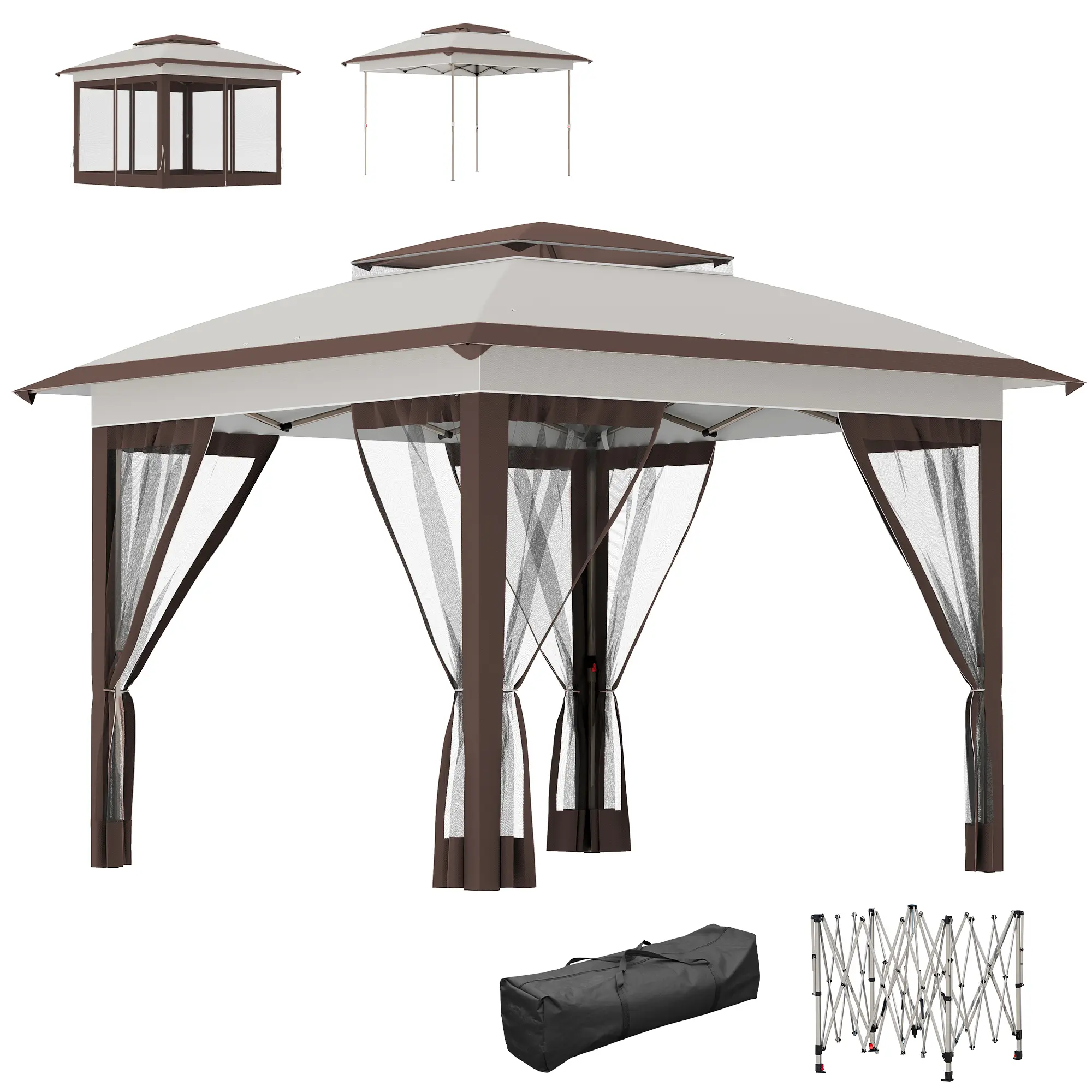 Outsunny 12'x12' (137 sq ft) Lightweight Pop-Up Canopy, Portable Sunshade Shelter with Mesh Sidewalls, Height-Adjustable for Outdoor Parties with Carry Bag, Lightweight Canopy, Portable Awnings, Sunshade Canopy