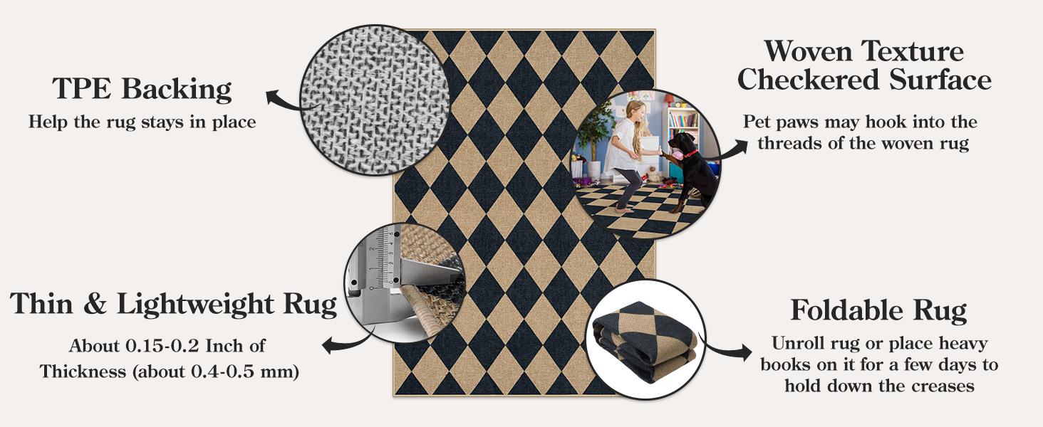 Lahome Checkered Easy Jute Runner Rug, Hallway Kitchen Runner Rug Non Slip Washable Outdoor Carpet for Entryway Indoor, Checkerboard Indoor Outdoor Carpet for Hallway Entry