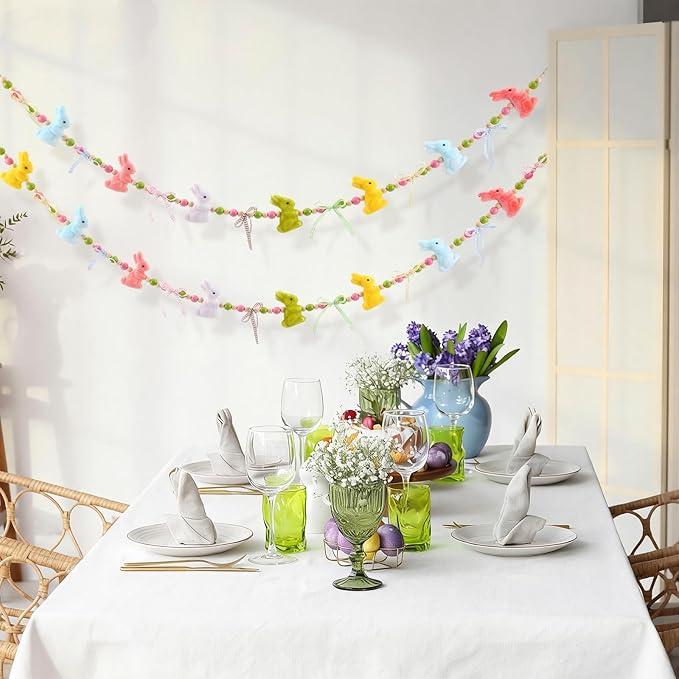 Easter Bunny Garland Banner with Wood Beads for Easter Decor, Rustic Rabbits Hanging Garland for Mantle Fireplace Shelf Wall Display Spring Home Decor, Shamrock Garland for St. Patrick's Day Luck Of The Irish Green Decor, Indoor Party Supplies & Gifts