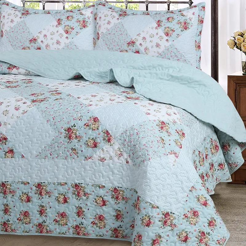 3pcs light blue Quilt set, Bedspread& Coverlet set, Bedding set, Soft and lightweight