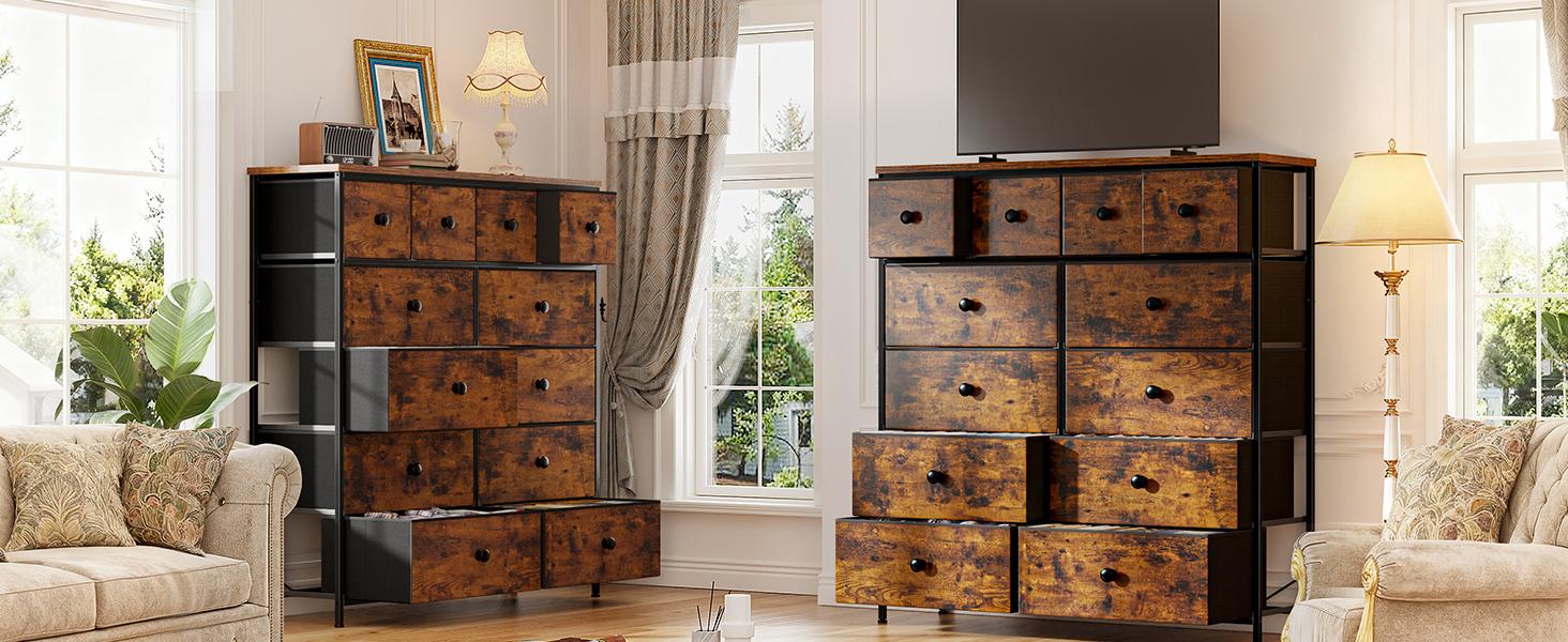 [New Size Available&]Raybee Furniture Tall Dresser with 12 Drawers, Modern Compact Fabric Dressers & Chests of Drawers, Steel Frame & Wood Top for Bedroom, Stylish Clothes Storage Organizer for Living Room, Bedroom, Hallway, Closets, Assembly Required