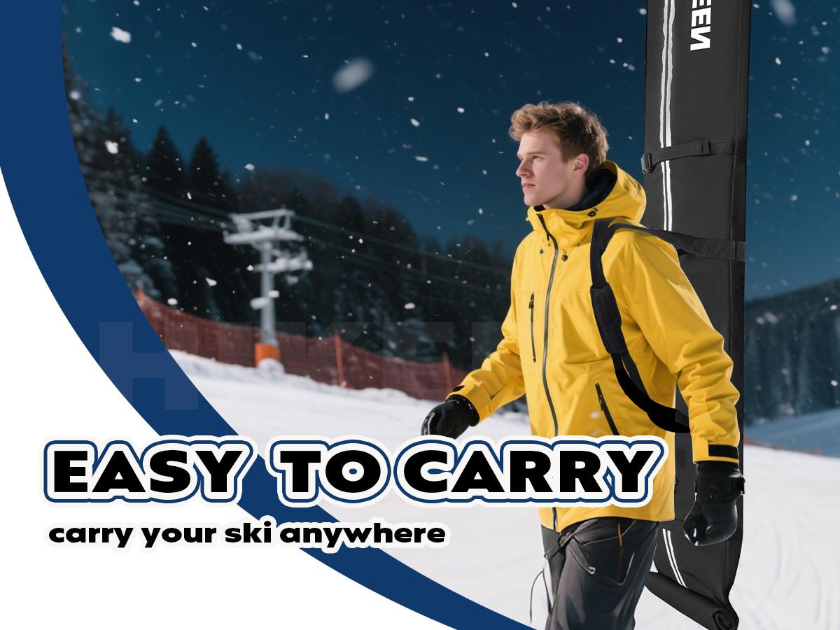Hikeen Fully Padded Ski Bag, Waterproof Reinforced Travel Bag Fits Skis Up to 215CM