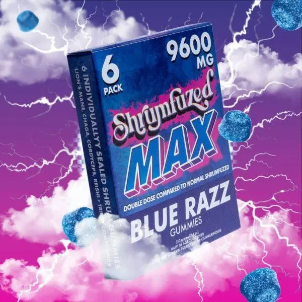 HOT!!! Shrumfuzed Max-Proprietary Nootropic Gummy 9600mg - Lion's Mane, Reishi, Chaga, and Cordycep Nootropic Tripee Mushroom Blend (6, Blue Razz)