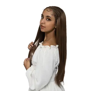 25-Inch Solid Brown Braided Crown Straight w/ Baby Hairs Futura Synthetic Wig | 【Free-part Lace】【Heat Resistant】【Cap Included】 | 52FSGC
