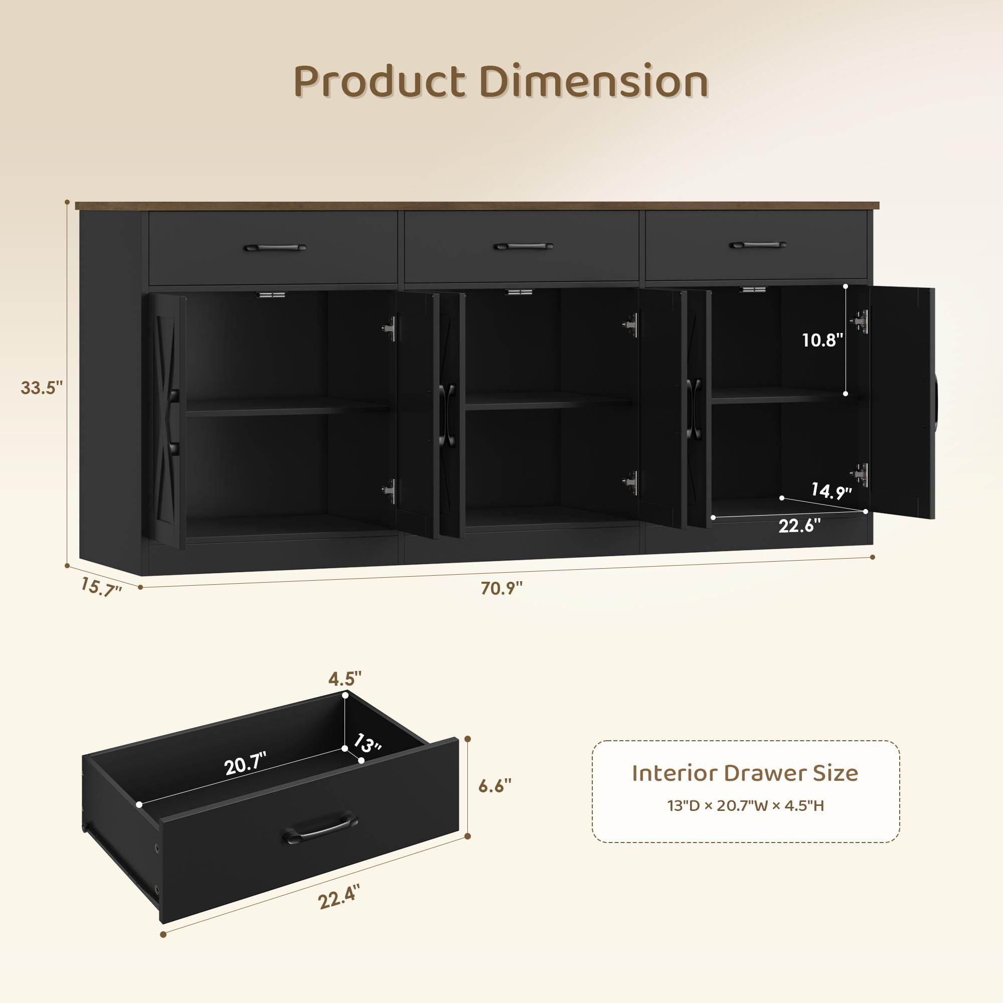 HOSTACK 71" Large Sideboard Buffet Cabinet with 3 Drawers & 3 Cabinets for Kitchen Storage, Farmhouse Coffee Bar Cabinet for Dining Room & Living Room, Easy Assembly HOSTACK 71" Large Sideboard Buffet Cabinet with 3 Drawers & 3 Cabinets for Kitchen Storage, Farmhouse Coffee Bar Cabinet for Dining Room & Living Room, Easy Assembly
