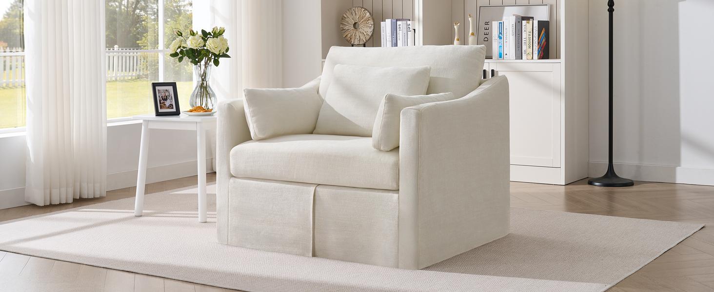 【SPOTLIGHT DAY】ONBRILL Oversized Accent Chair, 42 Inch Wide Slipcovered Sofa Chair with 3 Throw Pillows, Comfy Reading Chair, Deep Seat Armchair w/Sloped Arms, Modern Single Couch for Living Room, Apartment