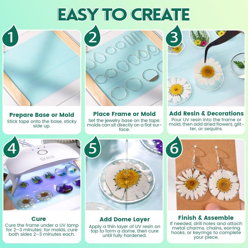 Dainty Jewelry All in One UV Resin Kit,Beginner Resin Kit,Resin Accessories,Christmas Gifts, DlY Handmade Holiday GiftCrafts,Comes With Tutorial For Beginners - Let's Resin