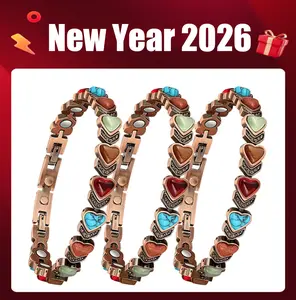 Trendy Heart Design Copper Magnetic Bracelet with Natural Gemstones – Adjustable Bohemian Jewelry for Women, Therapy Accessory for Energy Balance & Perfect Gift
