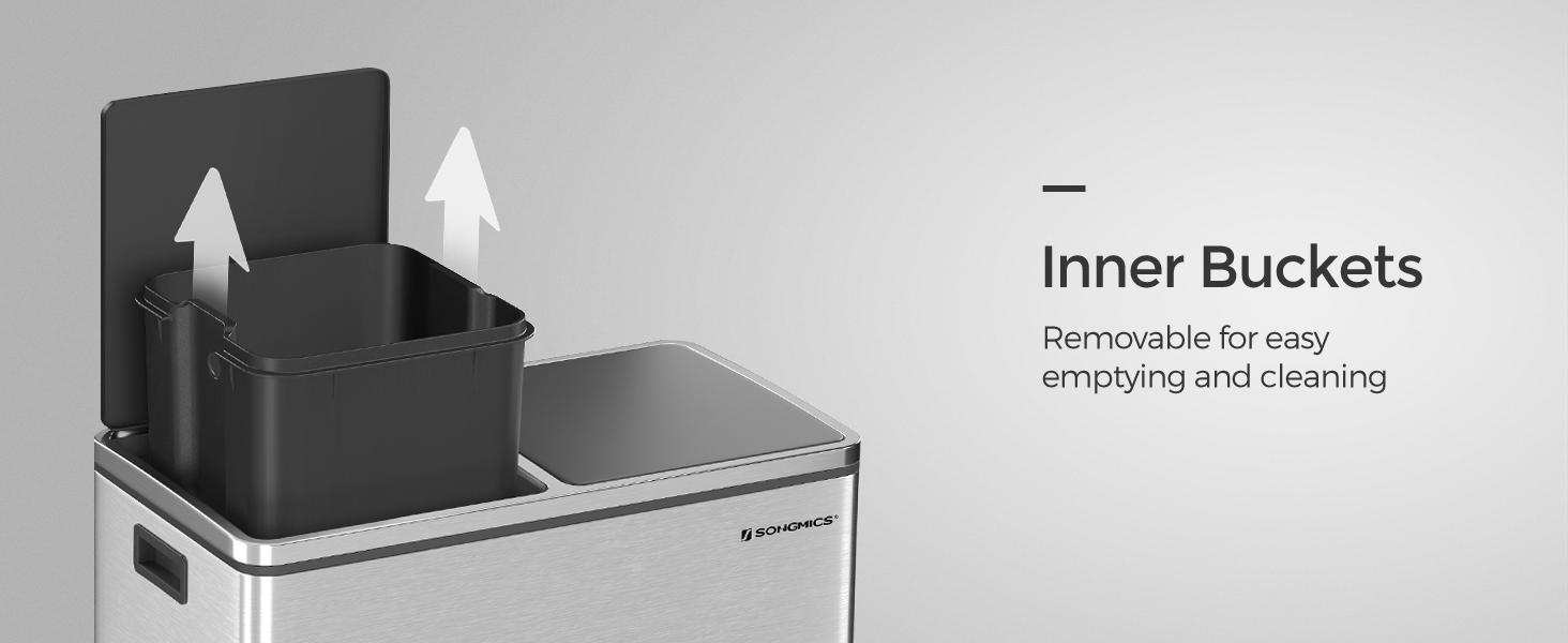 【Deals For You】SONGMICS Stainless Steel Trash Can Garage Can Multi-Compartment Plastic Inner Buckets and Hinged Lids Soft Closure Kitchen 【Deals For You】SONGMICS Stainless Steel Trash Can Garage Can Multi-Compartment Plastic Inner Buckets and Hinged Lids Soft Closure Kitchen
