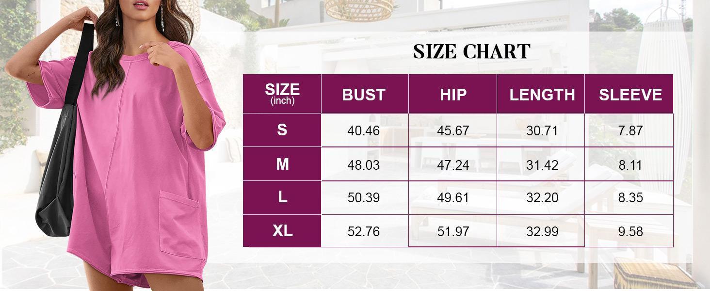 Imily Bela Comfort Baggy Tee Rompers for Women Summer Lady Athletic Oversize Romper Short Sleeve Jumpsuit Basic can be Worn on Both Sides Onesie with Pockets Casual Womenswear Overalls