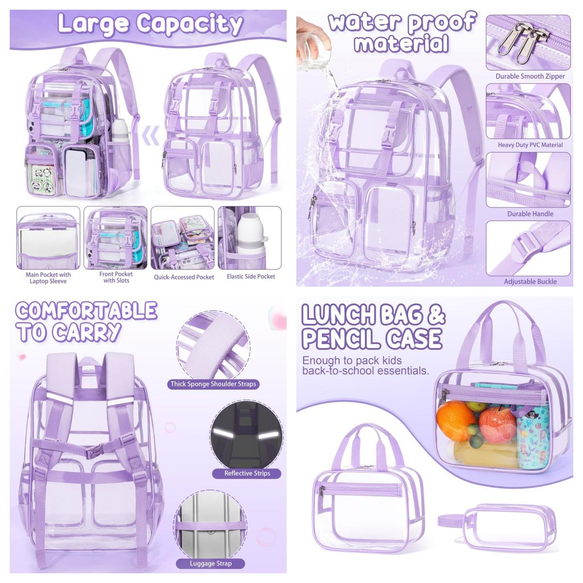 Fimibuke Clear Backpack with Lunch Box & Pencil Case 3PCS Heavy Duty Transparent PVC Schoolbag Large Waterproof Bookbag for Travel School Concert Stadium Events Backpacks Fimibuke Clear Backpack with Lunch Box & Pencil Case 3PCS Heavy Duty Transparent PVC Schoolbag Large Waterproof Bookbag for Travel School Concert Stadium Events Backpacks