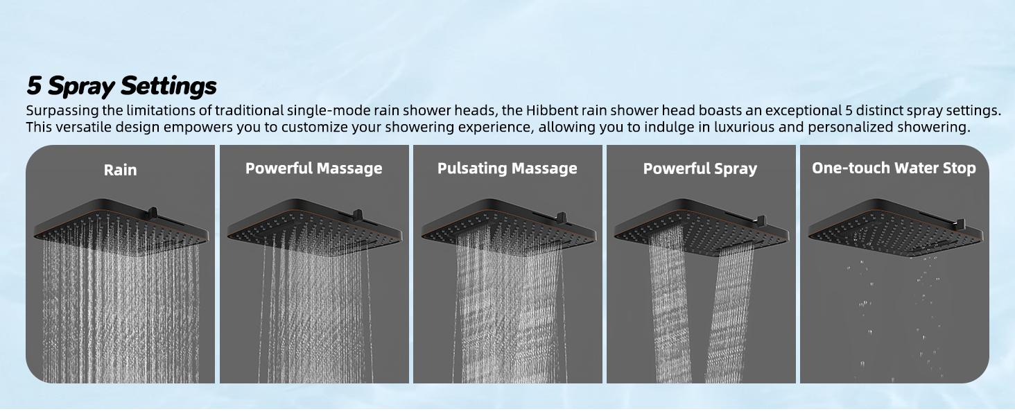 Hibbent Upgraded 13'' Shower Head Combo, High Pressure 5 Spray Rainfall Showerhead with 10 Spray Modes Handheld,All Metal Easy Reach 4-way Diverter with Pause Mode, 71'' Hose and Holder, Matte Black