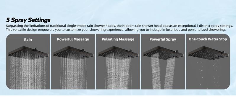 Hibbent Upgraded 13'' Shower Head Combo, High Pressure 5 Spray Rainfall Showerhead with 10 Spray Modes Handheld,All Metal Easy Reach 4-way Diverter with Pause Mode, 71'' Hose and Holder, Matte Black