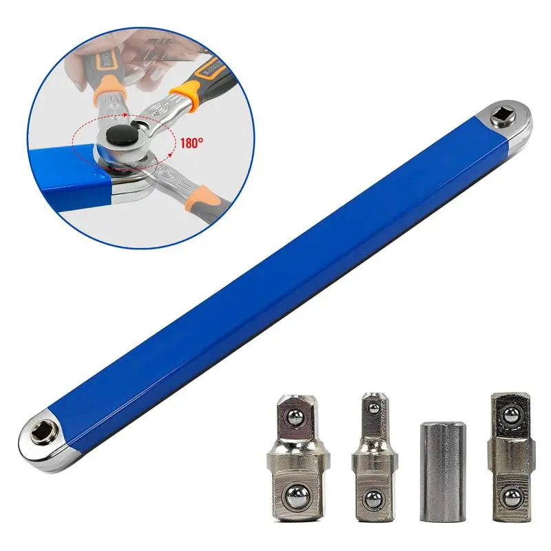 360° Rotatable Offset Extension Wrench Set, Impact-Ready Long-Reach Socket Extender Bar with 1/4", 3/8", 1/2" Drive Adaptors, Labor-Saving Tool for Car Engine Tight Spaces, DIY Maintenance Ratchet Spanners & Wrenches