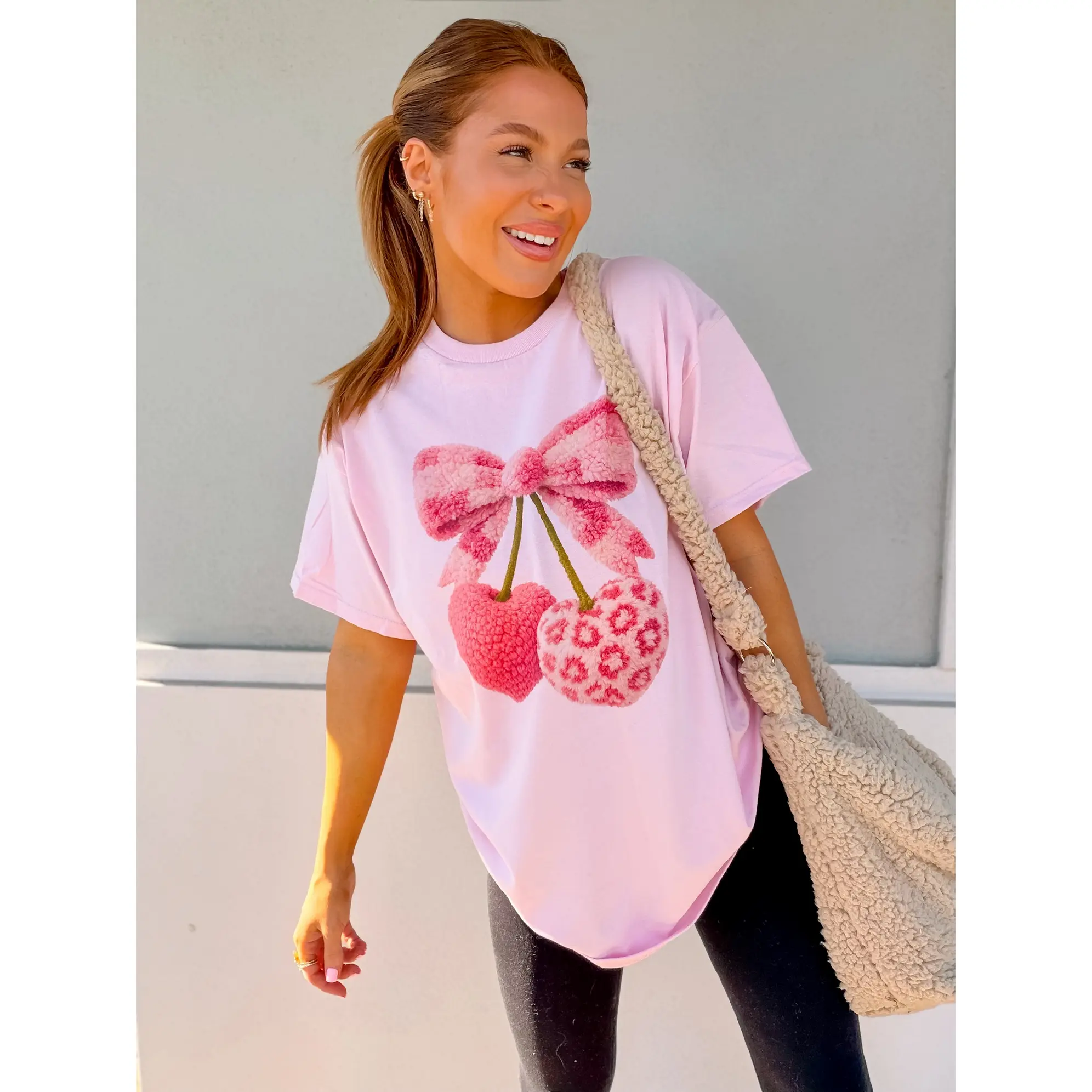 Pink Leopard Cherry Graphic Top