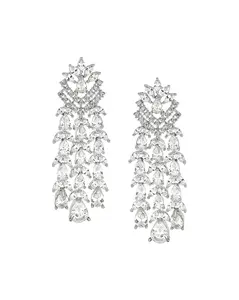 Ava White Gold Plated CZ Chandelier Earrings | Modern Indian Costume Jewellery by Jaipur Rose